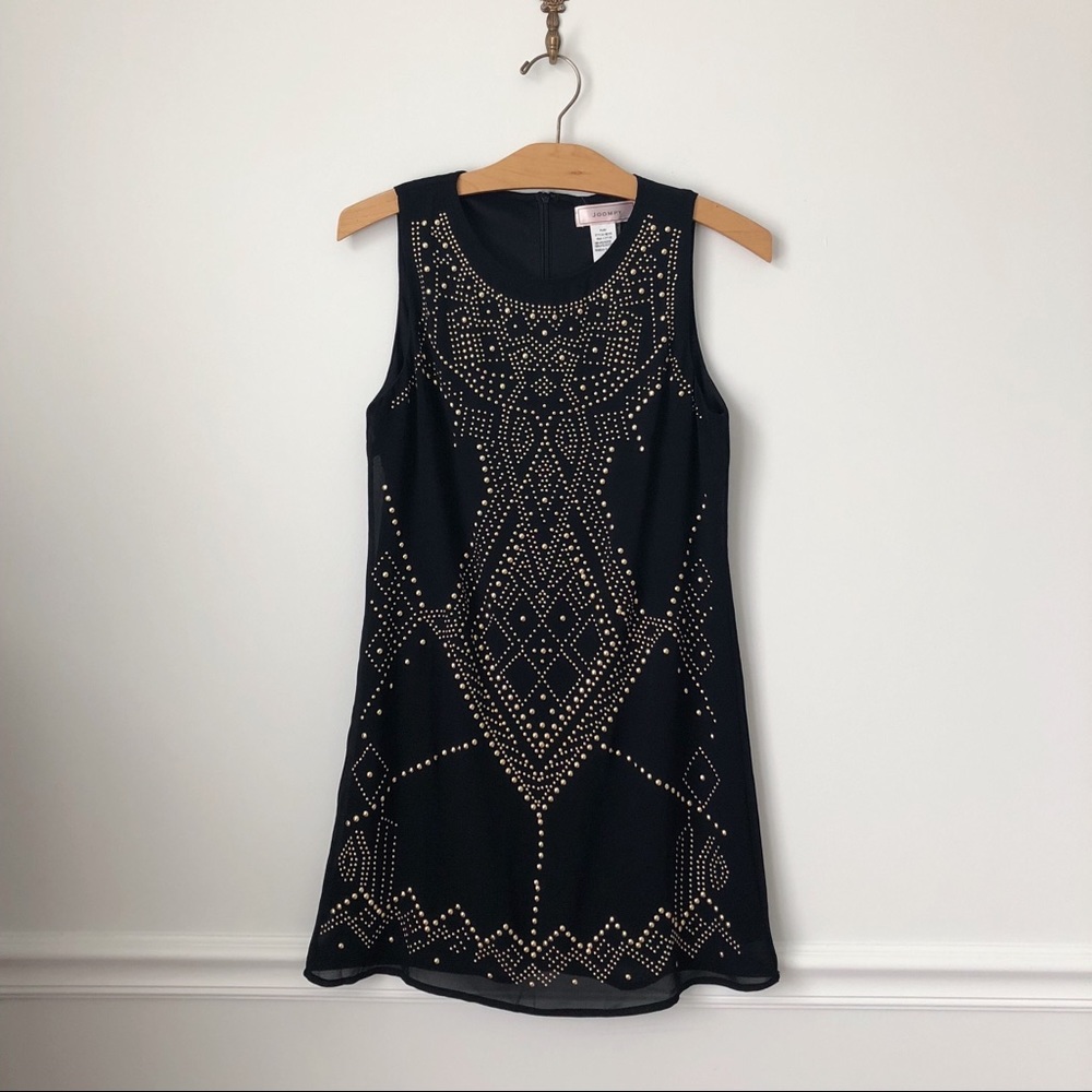 Joompy Black Shift Dress with Gold Studs 1920s